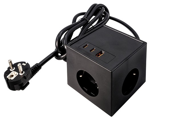 Box 3-way+3usb ext.cord 1.4m bk
